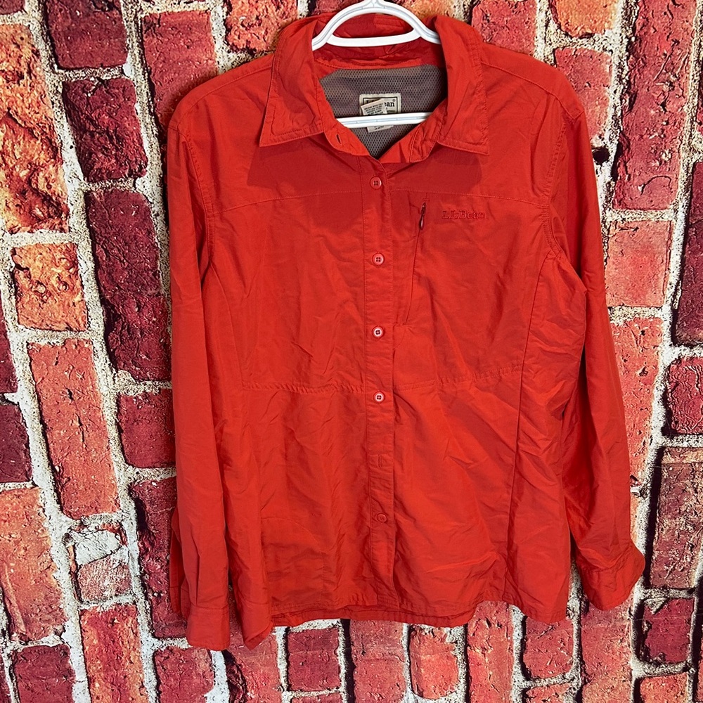 L.L.Bean Pink Nylon Button-Up Shirt Medium
